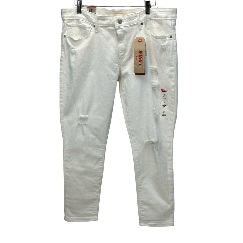 Levi's Distressed 711 Skinny Ankle Jeans - White - size 33